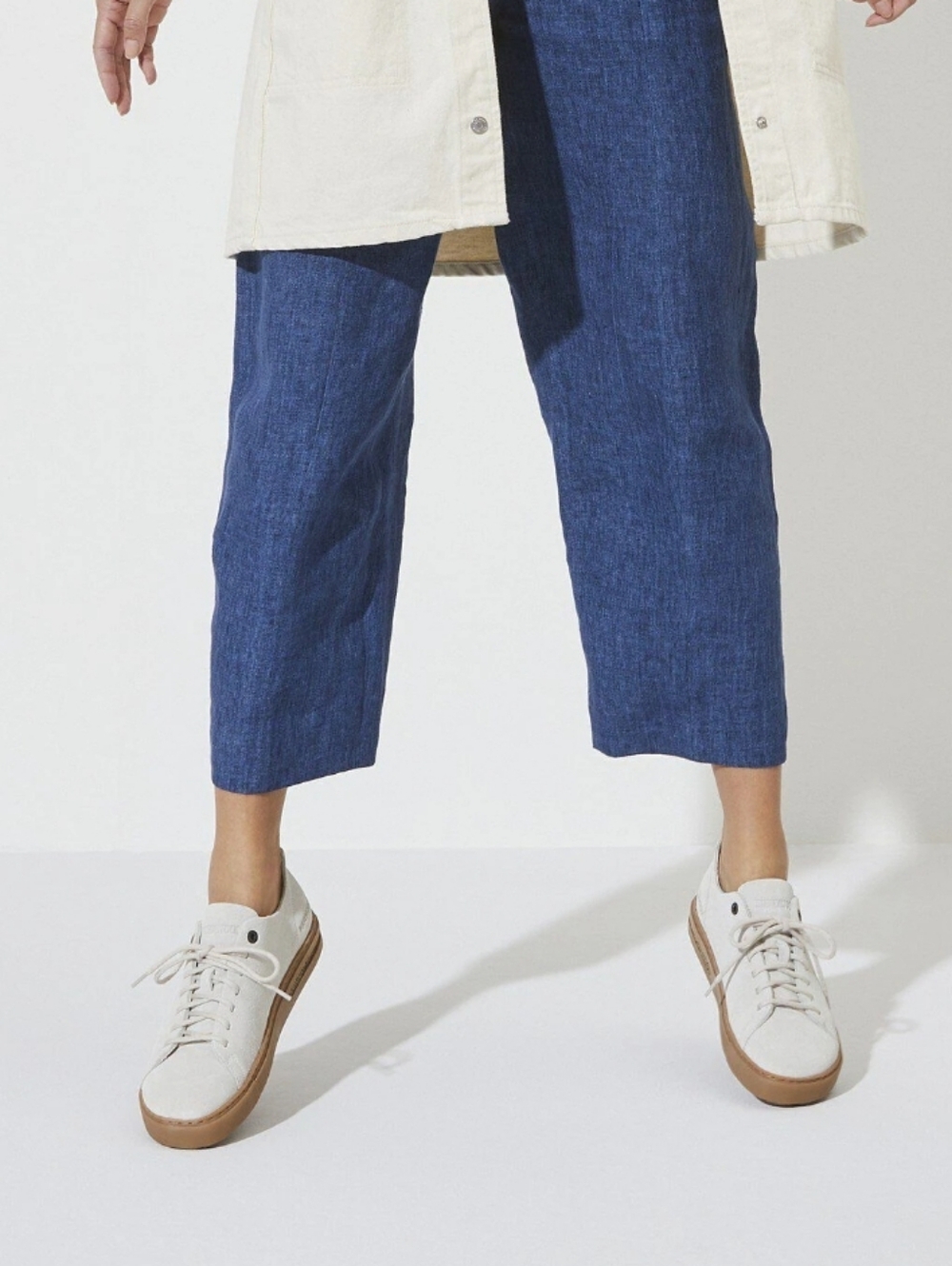 Birkenstock White Low-Top Sneakers with Brown Sole